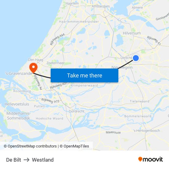De Bilt to Westland map