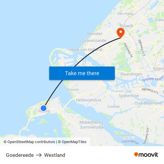 Goedereede to Westland map