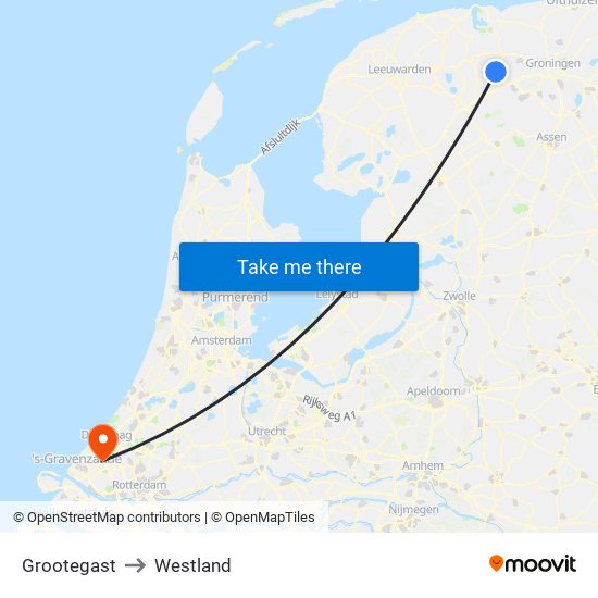 Grootegast to Westland map