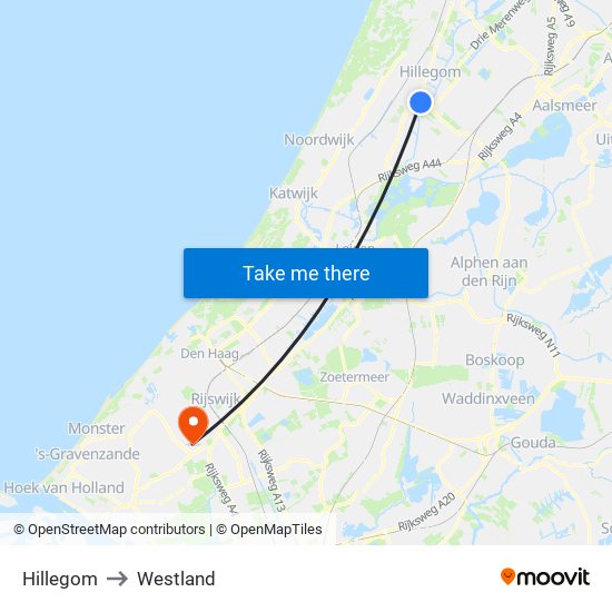 Hillegom to Westland map