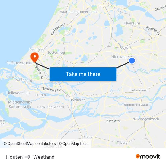 Houten to Westland map