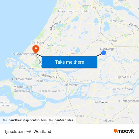 Ijsselstein to Westland map