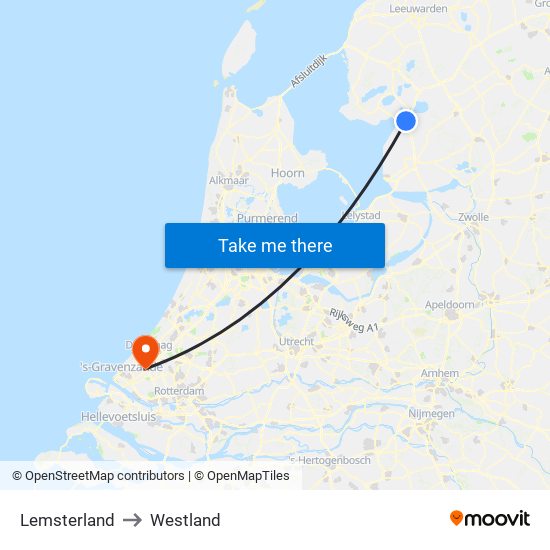 Lemsterland to Westland map