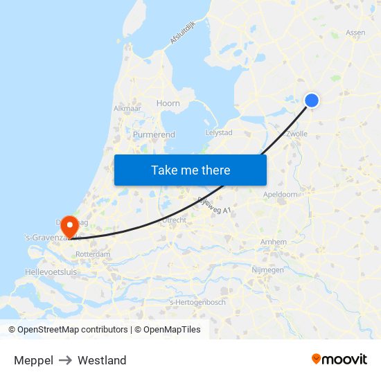 Meppel to Westland map