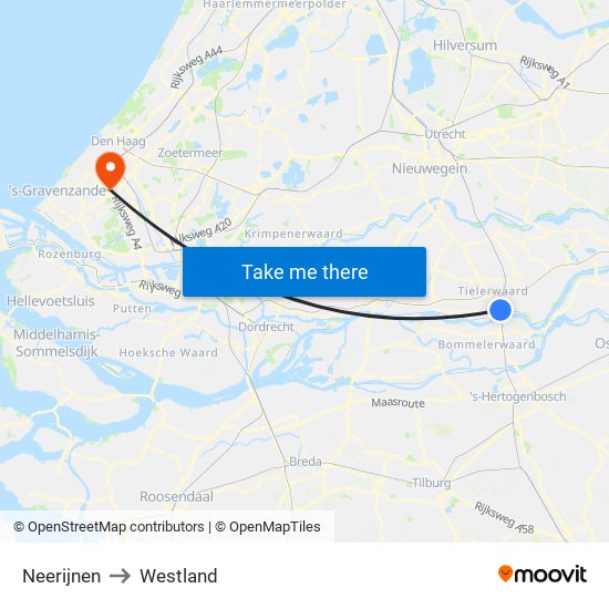 Neerijnen to Westland map