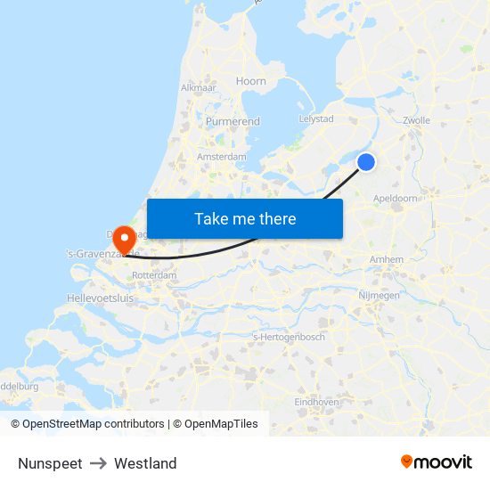 Nunspeet to Westland map