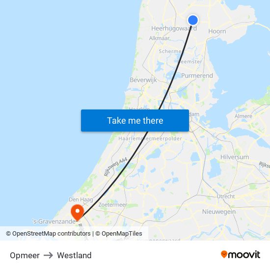 Opmeer to Westland map