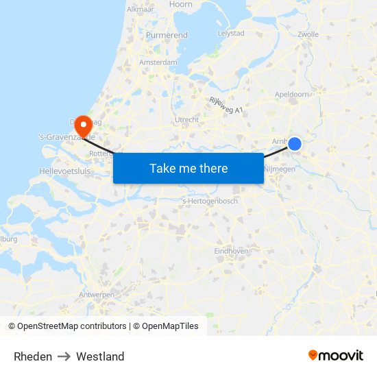 Rheden to Westland map