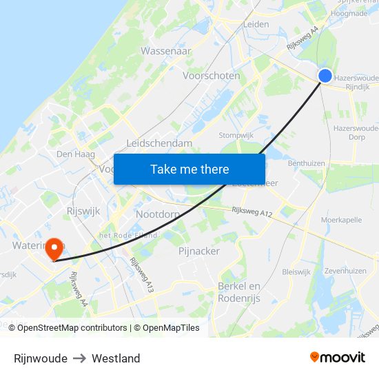 Rijnwoude to Westland map