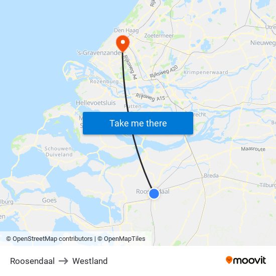 Roosendaal to Westland map