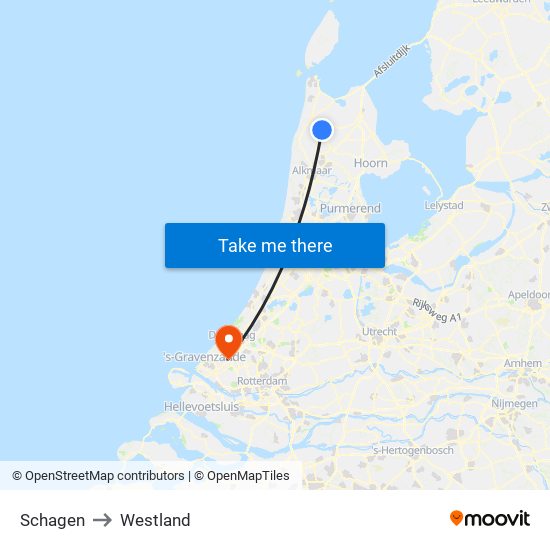 Schagen to Westland map