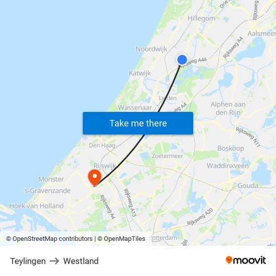 Teylingen to Westland map