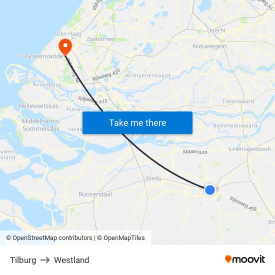 Tilburg to Westland map