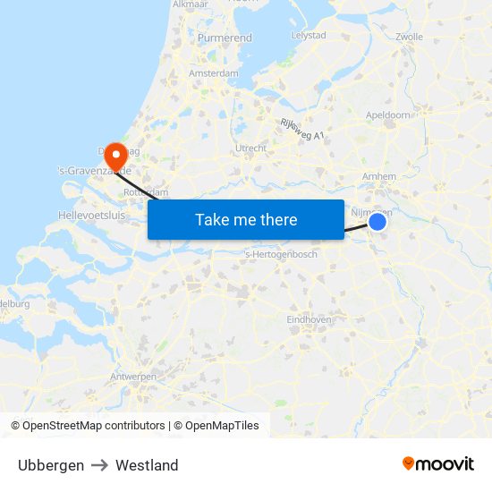 Ubbergen to Westland map