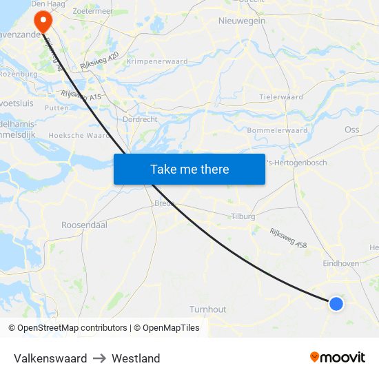 Valkenswaard to Westland map