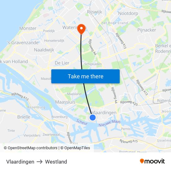 Vlaardingen to Westland map