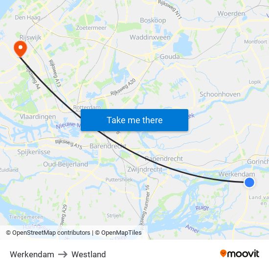 Werkendam to Westland map