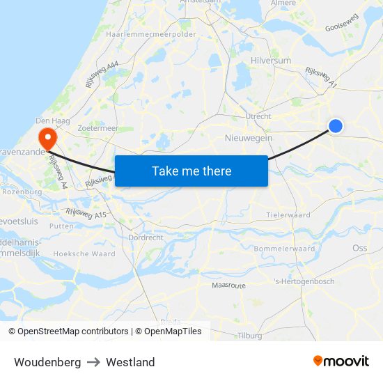 Woudenberg to Westland map