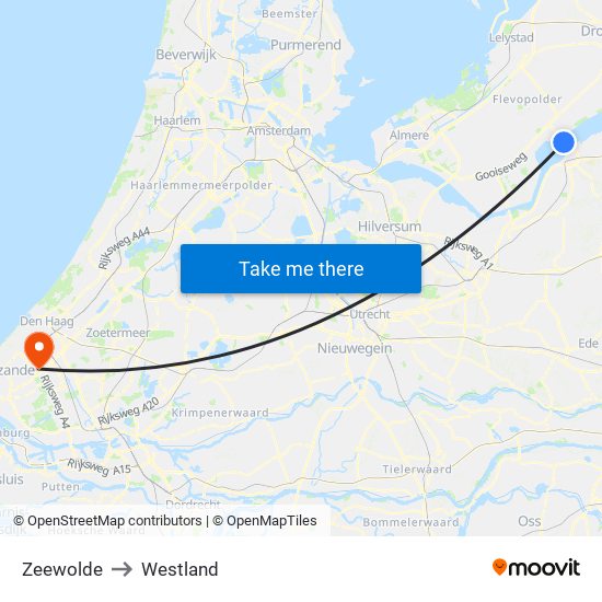 Zeewolde to Westland map