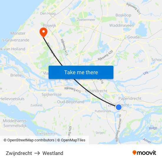 Zwijndrecht to Westland map