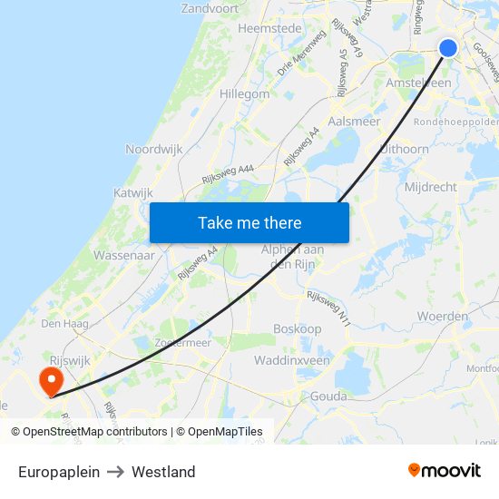 Europaplein to Westland map