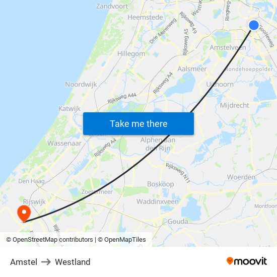 Amstel to Westland map