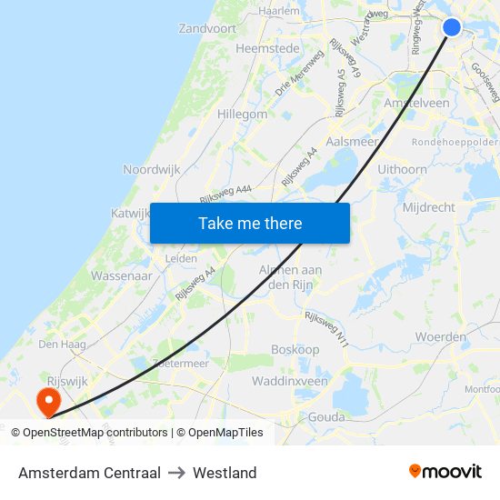 Amsterdam Centraal to Westland map