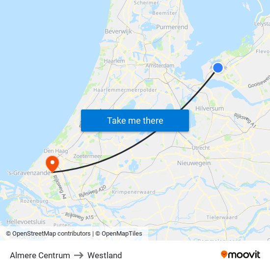 Almere Centrum to Westland map