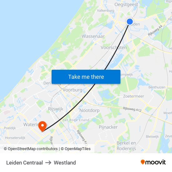 Leiden Centraal to Westland map