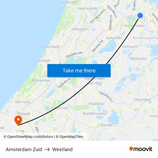 Amsterdam Zuid to Westland map