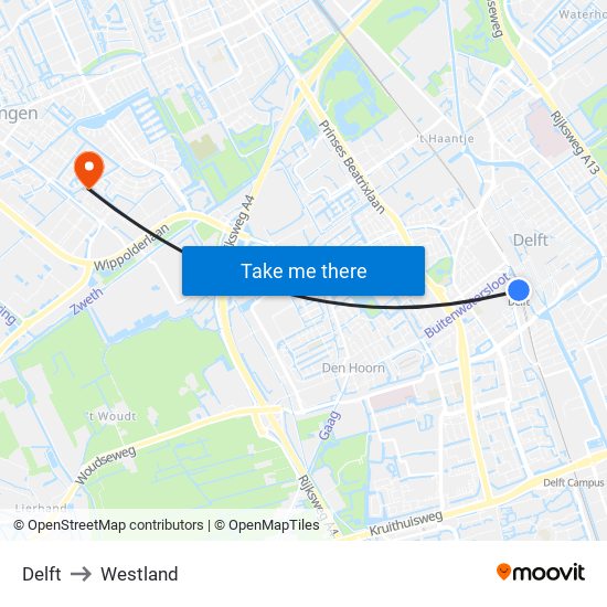 Delft to Westland map