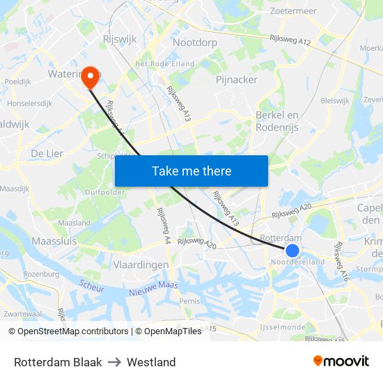 Rotterdam Blaak to Westland map