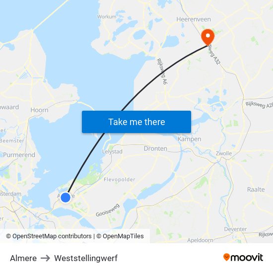Almere to Weststellingwerf map