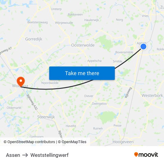 Assen to Weststellingwerf map