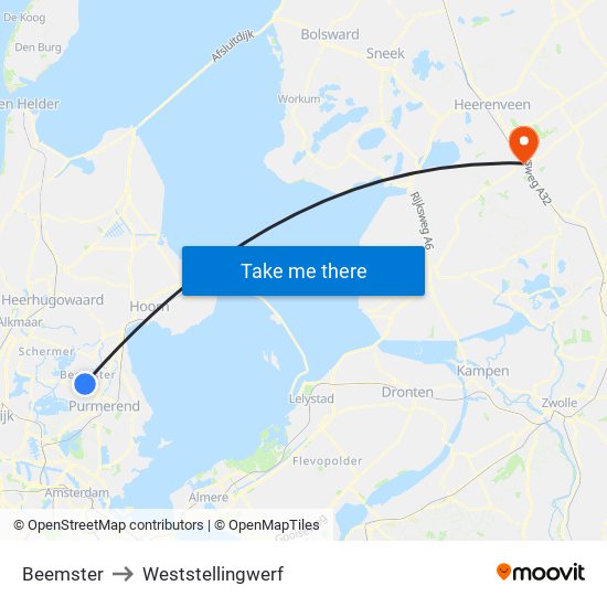 Beemster to Weststellingwerf map