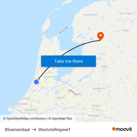 Bloemendaal to Weststellingwerf map