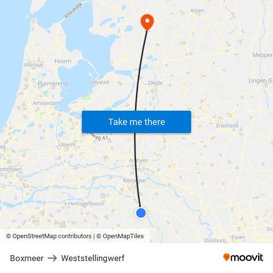 Boxmeer to Weststellingwerf map