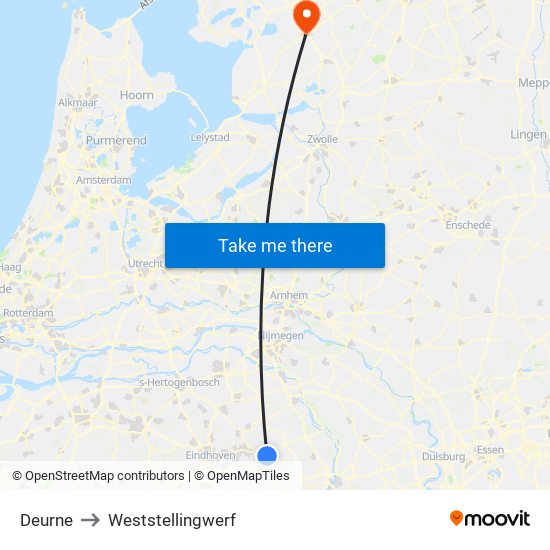 Deurne to Weststellingwerf map