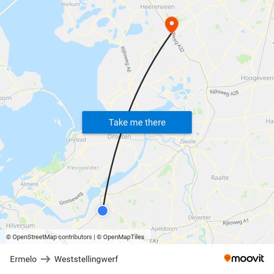 Ermelo to Weststellingwerf map