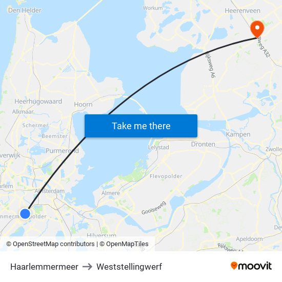 Haarlemmermeer to Weststellingwerf map