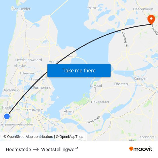 Heemstede to Weststellingwerf map