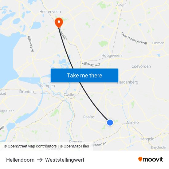 Hellendoorn to Weststellingwerf map