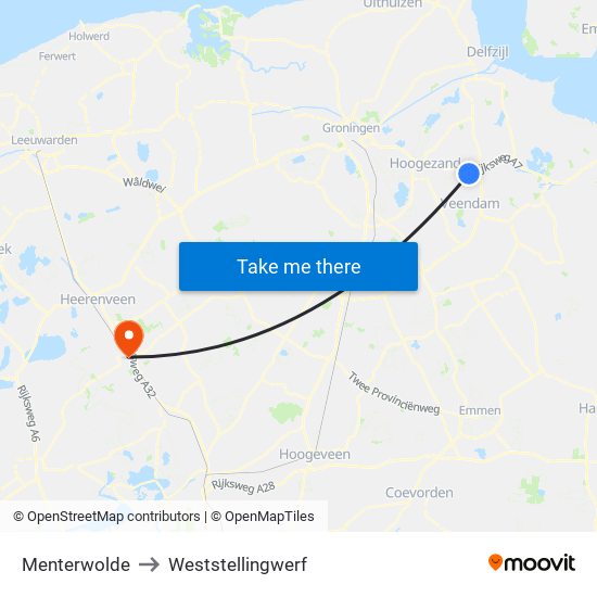 Menterwolde to Weststellingwerf map