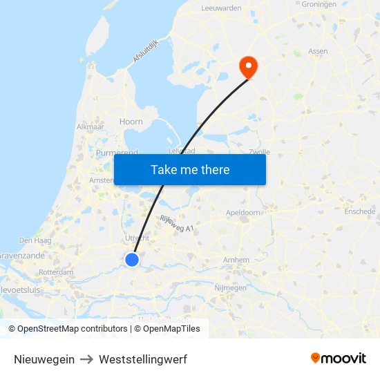 Nieuwegein to Weststellingwerf map