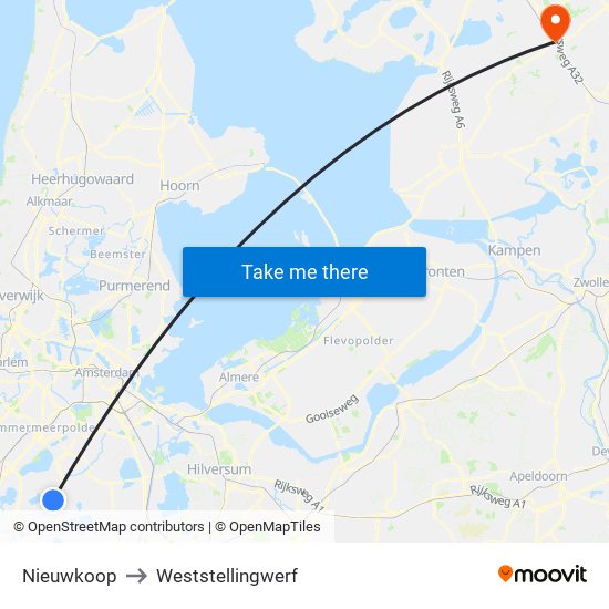 Nieuwkoop to Weststellingwerf map