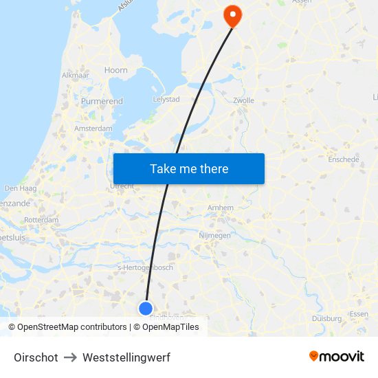 Oirschot to Weststellingwerf map