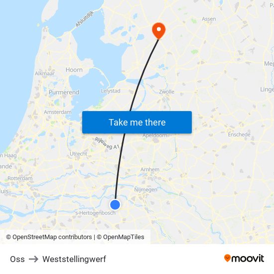 Oss to Weststellingwerf map