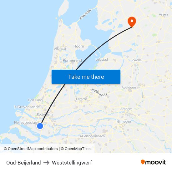 Oud-Beijerland to Weststellingwerf map