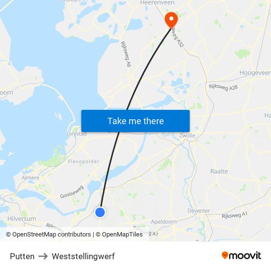 Putten to Weststellingwerf map