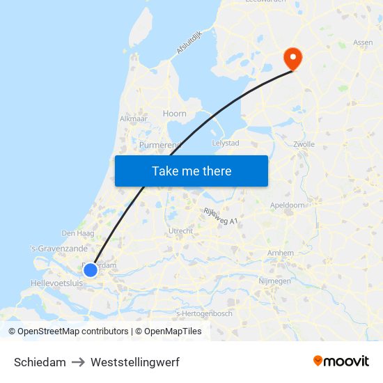 Schiedam to Weststellingwerf map